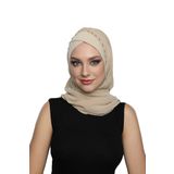 Şallı Takmatik Taşlı Bej Hazır Türban Tesettür Bone Namaz Örtüsü