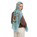 ŞALLOVES TENCEL NATURE Şal Lale Etnik Desen - Turkuaz-Turuncu