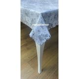Salman Beyaz Çiçekli Kaymaz Şeffaf Kaplama Pvc Lüks Muşamba Masa Örtüsü - Açık Gri - 130 x 200 cm