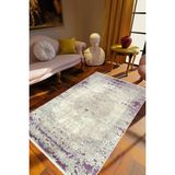 Salon Halısı Klasik Eskitme Mor Beyaz Kaydırmaz Kesme Yıkanabilir Ince Halı Tüysüz Kilim - 100 x 325 cm