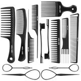 SALON SILK Kadın Saç Tarak Seti - 14 Parça Geniş Diş Tarak Sıçan Kuyruğu Tarakları - Şekillendirici Taraklar Kıvırcık için Seçme - Alay Ayrılık İnce Tarak - Profesyonel Berber Kesim Örgü Tarak Setleri