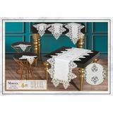 Salon Takımı 5 Parça Dantel Masa Örtüsü Runner Seti Çeyizlik Mimoza Model No 666Krem