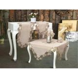 Salon Takımı 5 Parça Keten Dantelli Masa Örtüsü Runner Seti Çeyizlik Flowers Model Kapiçino