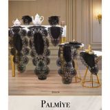 Salon Takımı 5 Parça Keten Masa Örtüsü Runner Seti Çeyizlik Palmiye Model Siyah