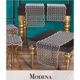Salon Takımı 5 Parça Tül İşlemeli Masa Örtüsü Yolluk Seti Çeyizlik Modena Model No 11242 Krem