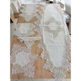Salon Takımı Çeyizlik Krem Runner Set 5 Parça Keten Ranır Masa Konsol Sehpa Örtüsü Gülseda