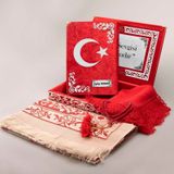 Şal+Seccade+Tesbih+AyYıldız Kuran Set (Orta, Kırmzı, Gümüş Plksi)