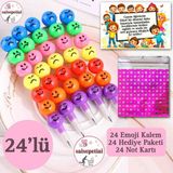 Salsepetial 24'lü Emoji Yumurtlayan Kurşun Kalem Hediyelik Hediye Paketli Notlu Karne Hediyesi Hediyelik 24 Adet - Karışık Çok Renkli