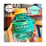 Salsepetial Mini Renkli Figürlü Su Şişesi 350ML Plastik Matara Dayanıklı ve Taşınabilir - Turkuaz