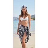 ŞALSERA Pareo ve Bandana 2'li Set, Siyah Beyaz Desenli Pareo (100 x 100 cm) ve Bandana ( 45 x 45 cm )