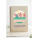 SaltanArt Gaziantep Gaziantep Kalesi Şehir Tasarım Ahşap Kapaklı Defter Kraft Kağıt Özel Tasarım - Akçaağaç - A5