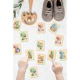 SaltanArt Hayvanlar ve Sayılar Ahşap Eşleştirme Kartları Hafıza Zeka Oyunu Ahşap Eğitici Puzzle Montessori, Waldorf, Reggio Emilia Modellerine Uygun - Beyaz