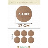 SaltanArt HM041 17 cm Çap 6 Adet Supla Amerikan Servis Runner Mdf Drolit Magnet Altı Ahşap 3 mm (2,7 Mm) Kalınlık - Naturel - 17 x 17 cm