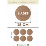 SaltanArt HM042 18 cm Çap 6 Adet Supla Amerikan Servis Runner Mdf Drolit Magnet Altı Ahşap 3 mm (2,7 Mm) Kalınlık - Naturel - 18 x 18 cm