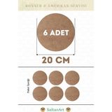 SaltanArt HM044 20 cm Çap 6 Adet Supla Amerikan Servis Runner Mdf Drolit Magnet Altı Ahşap 3 mm (2,7 Mm) Kalınlık - Naturel - 20 x 20 cm