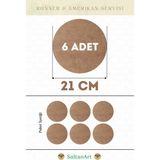 SaltanArt HM045 21 cm Çap 6 Adet Supla Amerikan Servis Runner Mdf Drolit Magnet Altı Ahşap 3 mm (2,7 Mm) Kalınlık - Naturel - 21 x 21 cm