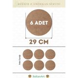 SaltanArt HM053 29 cm Çap 6 Adet Supla Amerikan Servis Runner Mdf Drolit Magnet Altı Ahşap 3 mm (2,7 Mm) Kalınlık - Naturel - 29 x 29 cm