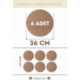 SaltanArt HM060 36 cm Çap 6 Adet Supla Amerikan Servis Runner Mdf Drolit Magnet Altı Ahşap 3 mm (2,7 Mm) Kalınlık - Naturel - 36 x 36 cm