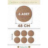SaltanArt HM072 48 cm Çap 6 Adet Supla Amerikan Servis Runner Mdf Drolit Magnet Altı Ahşap 3 mm (2,7 Mm) Kalınlık - Naturel - 48 x 48 cm