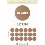 SaltanArt HM136 12 cm Çap 18 Adet Supla Amerikan Servis Runner Mdf Drolit Magnet Altı Ahşap 3 mm (2,7 Mm) Kalınlık - Naturel - 12 x 12 cm