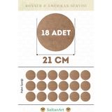 SaltanArt HM145 21 cm Çap 18 Adet Supla Amerikan Servis Runner Mdf Drolit Magnet Altı Ahşap 3 mm (2,7 Mm) Kalınlık - Naturel - 21 x 21 cm