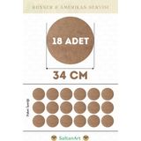 SaltanArt HM158 34 cm Çap 18 Adet Supla Amerikan Servis Runner Mdf Drolit Magnet Altı Ahşap 3 mm (2,7 Mm) Kalınlık - Naturel - 34 x 34 cm