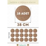 SaltanArt HM162 38 cm Çap 18 Adet Supla Amerikan Servis Runner Mdf Drolit Magnet Altı Ahşap 3 mm (2,7 Mm) Kalınlık - Naturel - 38 x 38 cm