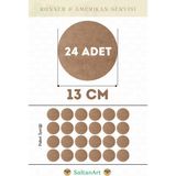 SaltanArt HM187 13 cm Çap 24 Adet Supla Amerikan Servis Runner Mdf Drolit Magnet Altı Ahşap 3 mm (2,7 Mm) Kalınlık - Naturel - 13 x 13 cm