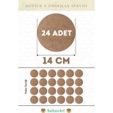 SaltanArt HM188 14 cm Çap 24 Adet Supla Amerikan Servis Runner Mdf Drolit Magnet Altı Ahşap 3 mm (2,7 Mm) Kalınlık - Naturel - 14 x 14 cm