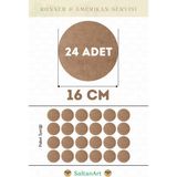 SaltanArt HM190 16 cm Çap 24 Adet Supla Amerikan Servis Runner Mdf Drolit Magnet Altı Ahşap 3 mm (2,7 Mm) Kalınlık - Naturel - 16 x 16 cm