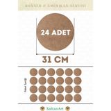 SaltanArt HM205 31 cm Çap 24 Adet Supla Amerikan Servis Runner Mdf Drolit Magnet Altı Ahşap 3 mm (2,7 Mm) Kalınlık - Naturel - 31 x 31 cm