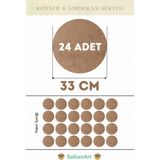 SaltanArt HM207 33 cm Çap 24 Adet Supla Amerikan Servis Runner Mdf Drolit Magnet Altı Ahşap 3 mm (2,7 Mm) Kalınlık - Naturel - 33 x 33 cm