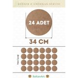 SaltanArt HM208 34 cm Çap 24 Adet Supla Amerikan Servis Runner Mdf Drolit Magnet Altı Ahşap 3 mm (2,7 Mm) Kalınlık - Naturel - 34 x 34 cm