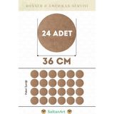 SaltanArt HM210 36 cm Çap 24 Adet Supla Amerikan Servis Runner Mdf Drolit Magnet Altı Ahşap 3 mm (2,7 Mm) Kalınlık - Naturel - 36 x 36 cm