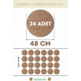 SaltanArt HM222 48 cm Çap 24 Adet Supla Amerikan Servis Runner Mdf Drolit Magnet Altı Ahşap 3 mm (2,7 Mm) Kalınlık - Naturel - 48 x 48 cm