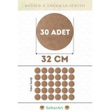SaltanArt HM256 32 cm Çap 30 Adet Supla Amerikan Servis Runner Mdf Drolit Magnet Altı Ahşap 3 mm (2,7 Mm) Kalınlık - Naturel - 32 x 32 cm