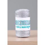 SALTIKLAR Makrome Ipi Simli 100gr 3mm - Premium Simli Makrome Ipi Açık Gri Sg-34