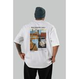 Salvador Dali Arka Baskılı Oversize T-Shirt Erkek Kadın Bisiklet Yaka Pamuk Tişort - Beyaz - XL