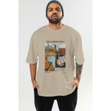 Salvador Dali Ön Baskılı Oversize T-Shirt Erkek Kadın Bisiklet Yaka Pamuk Tişort - Bej
