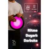 SALVADOR Ritme Duyarlı Pembe Işıklı Erzincan İşlemeli Döküm Darbuka Kılıfı + Led Projektör