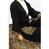 Şalvar Gömlek Takım-Viskon Kumaş Otantik Şalvar/bağlamalı Leopar Detaylı Rahat Kalıp Şık Crop Gömlek - Siyah - 40