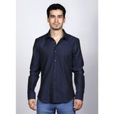 Salve %100 Pamuk Slim Fit Armürlü Desen Lacivert Premium Gömlek 22104 - 2XL - 02L-Lacivert