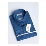 salve Erkek %100 Pamuk Saten Premium Serisi Slim Fit Mavi Desenli Casual Gömlek 22155