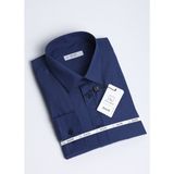 Salve Erkek %100 Pamuk Slim Fit Armürlü Lacivert Gömlek 22110 - 2XL - 02L-Lacivert