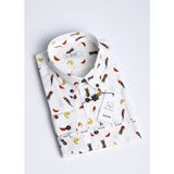 Salve Erkek Pamuk Slim Fit Papağan Desenli Gömlek 22119 - XL - Beyaz