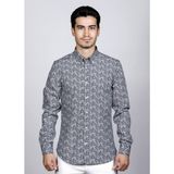 Salve Pamuk Slim Fit Çiçek Desenli Gömlek 22131 - XL - Lacivert