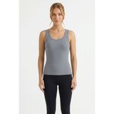Salvia Dione %100 Pamuk Kaşkorse V Sırt Detaylı Günlük Basic Crop Top Kadın Atleti / Bluz - Açık Mavi
