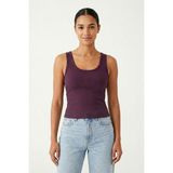 Salvia Dione %100 Pamuk Kaşkorse V Sırt Detaylı Günlük Basic Crop Top Kadın Atleti / Bluz - Mor