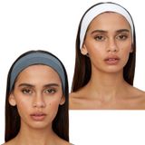 SALVIA DIONE 2'li Kombin Saç Bandı Seti - Elastik Kaymaz İnce Esnek Pamuk Emici Kadın Saç Bandı Bandana, Unisex Spa Koşu Yoga Pilates Bisiklet Fitness 2'li Saç Bandı Kafabandı Seti (Beyaz - Açık Mavi)