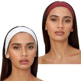 SALVIA DIONE 2'li Kombin Saç Bandı Seti - Elastik Kaymaz İnce Esnek Pamuk Emici Kadın Saç Bandı Bandana, Unisex Spa Koşu Yoga Pilates Bisiklet Fitness 2'li Saç Bandı Kafabandı Seti (Bordo & Beyaz)